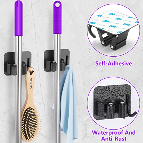 Broom Holder Wall Mount Self Adhesive, Sturdy Heavy Duty Stainless Steel Mop Gripper Rack Perforated Free, Perfect For Laundry Room Organizer, Fit With Laundry Kitchen Garage Garden Storage System #TOP3