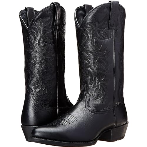 Black Cowboy Western Boots for Men Comfortable Work Boots Classic Embroidered Pull On Mid-Calf Boots2