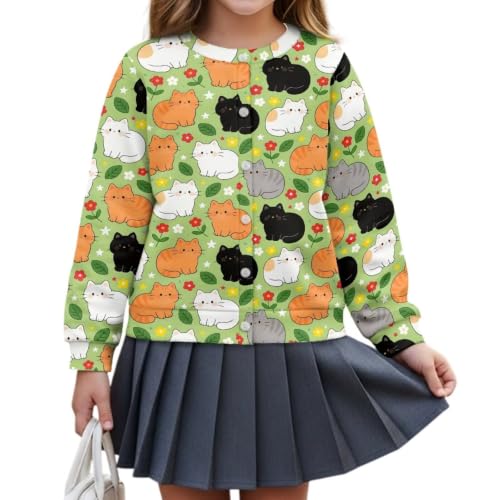 Image of Girls Cardigans Sweater Long Sleeve Crew Neck Button Down Sweaters School Outerwear for Kids Fall Winter Tops