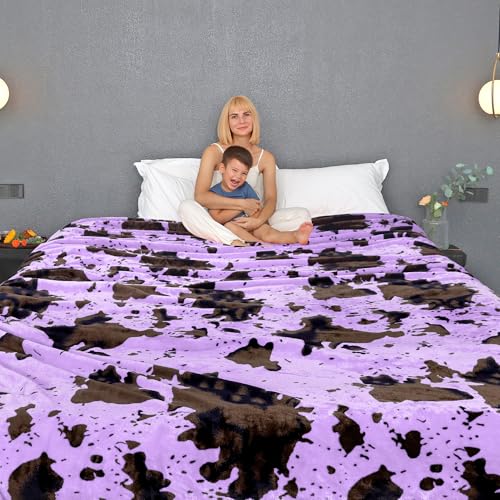Image of Purple Fleece King Size Lightweight Fuzzy Soft Bed Blanket 90x108inch Lavender Women Decorative Blanket for All Seasons