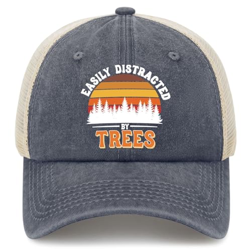 Easily Distracted By Trees Trucker Hat Funny Tree Lover Baseball Cap Nature Gift for Women Men