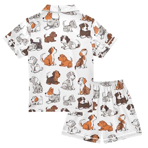 ALAZA Dachshund Dog White Cartoon Pajamas Satin Pajama Set Short Sleeve Button Down Sleepwear2