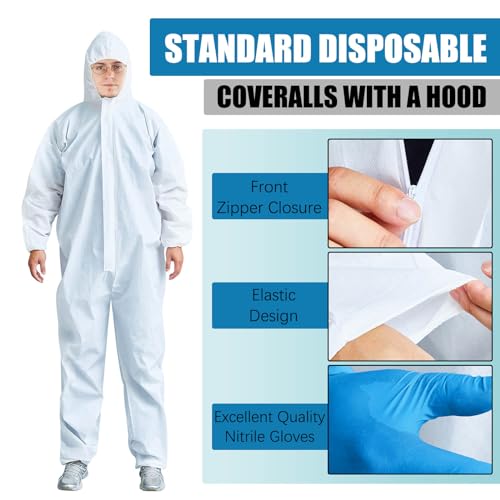 Image of TrelaCo 12 Sets Hazmat Suit Disposable Protective Coveralls Full Body Paint Suit with Hood Shoe Cover and Glove Breathable Coverall (XL,White)