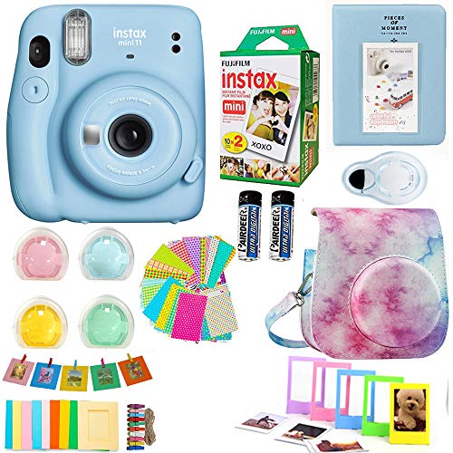 Flash Sale Buy 1 get 1 Fujifilm Instax Mini 11 Blue Camera + Fuji Instant Instax Film (20 Sheets) Includes Colorful Case + Assorted Frames + Photo Album + 4 Color Filters and More Accessories Bundle