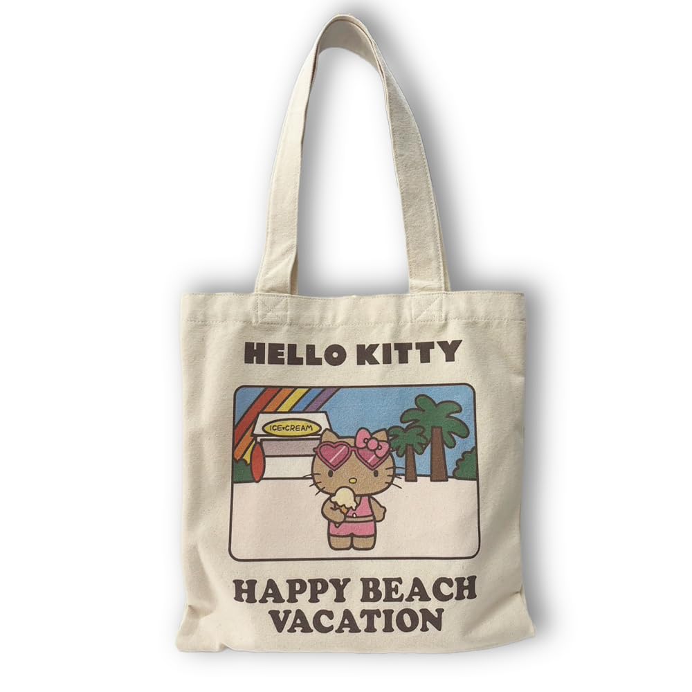 Kubakaya Sanrio Kitty Sunburn Miscellaneous Goods, Okinawa Souvenir, Sanrio Happy Beach Vacation, Okinawa Exclusive, Travel Commemorative, Suntan Hello Kitty Tote Bag, Ivory
