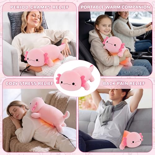 Image of Axolotl Heating Pad for Period Cramps Menstrual Pain Relief, Portable Electric Heat Pads USB Powered, Cute Stuff Axolotl Plush Stuffed Animals Gifts, Funny Gift for Women Teen Girls Birthday Christmas