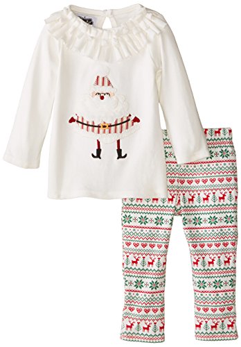 Mud Pie Girls' Baby-Newborn Santa Tunic and Legging, White, 0-6 Months