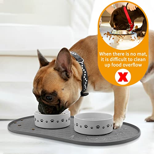 Kpwacd Pet Feeding Mat For Dogs And Cats, Silicone Dog Placemat Non-Slip Waterproof Bowl Mats Prevent Food And Water Overflow, High-Lips Puppy Dish Tray Mat Suitable For Large Medium Small Pets, Grey #TOP2