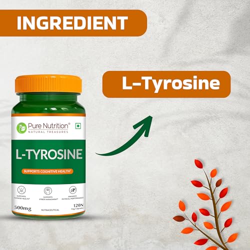 Image of Pure Nutrition L Tyrosine (500mg), 120 Veg Capsules | Supports Cognitive Health, Memory, Focus & Brain Function | Reduces Stress & Fatigue | Promotes Thyroid Health