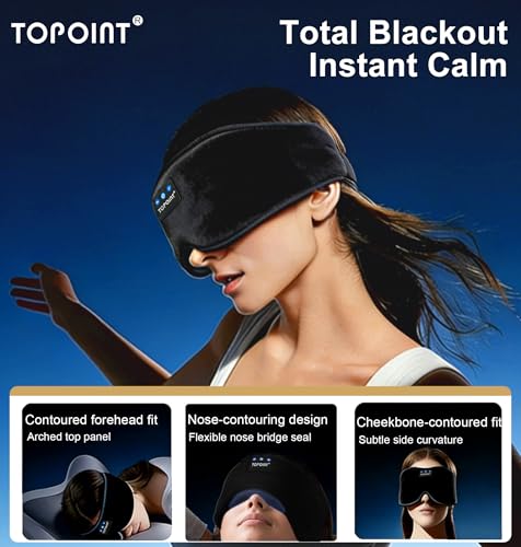TOPOINT Sleep Mask with Headphones Bluetooth 5.4 Wireless, Sleep Headphones Earphones Earbuds with Microphone HD Speakers Music, Blackout Eye Mask for Sleeping Travel Meditation Men Women Cool Gadgets - Image 3