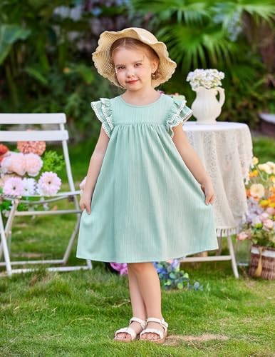 Arshiner Girls Summer Dress Toddler Ruffle Sleeve Dresses Girls Green Dress Kids Swing Boho Sundress 3t