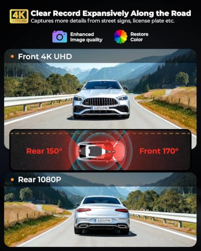 UVVlO 4K Front and Rear Dash Cam – 3.59" IPS Display, GPS, 5.8GHz WiFi & 64GB Card - Image 4