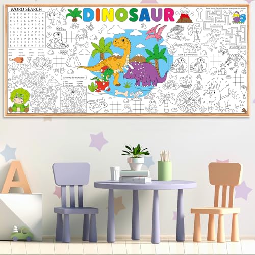 Image of Naozinebi Dinosaur Giant Coloring Poster for Large Coloring Tablecloth Big Paper Sheets Page Dino Table Cloth DIY Activity Game Art Crafts Mat Wall Home Party Decoration Supplies