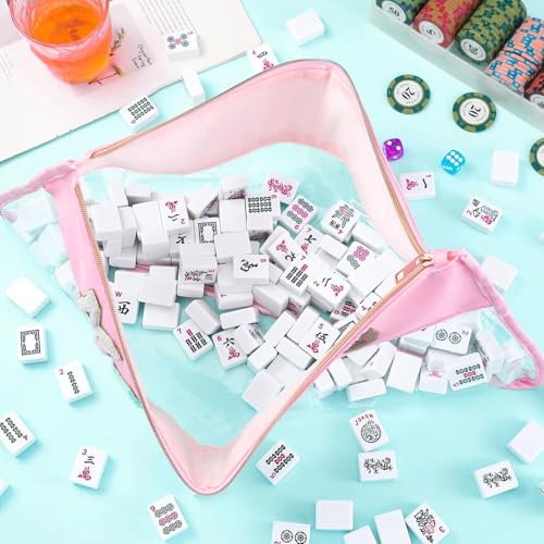 Bolsa vacía para fichas Mahjong, transparente PVC, rosa miniatura 3