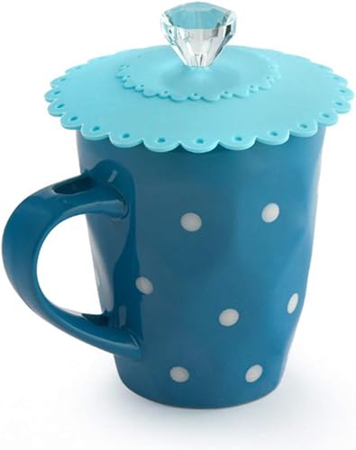 Miniatura 2 de QUUPY 8 piezas de 4.1 in/4.1 pulgadas selladas y a prueba de fugas de vidrio de silicona con forma de flores lindas tapas de café antipolvo bebidas