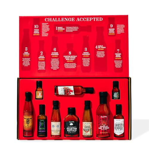 Thoughtfully Gourmet Hot Sauce Challenge Gift Set Includes Spicy Hot Sauces for a Hot Sauce Challenge Pack of 10