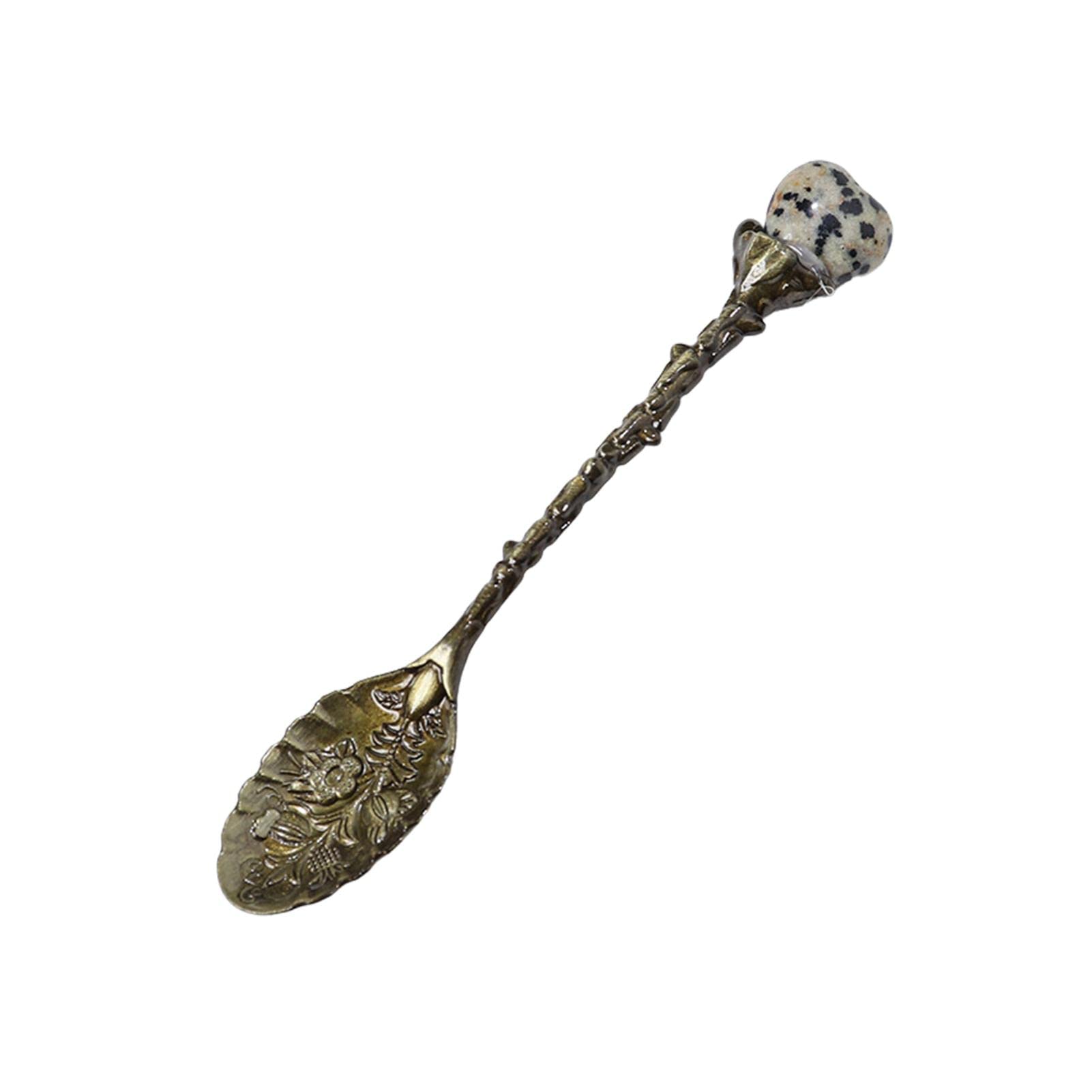 1PC Vintage Carved Coffee Spoon, Crystal Head Teaspoon, Retro Labradorite Decorative Mixer, Exquisite Stirring Spoon for Coffee, Dessert, Tea, Teaspoon Dinnerware Yumna