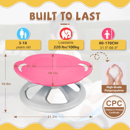 Image of Zhenx Spinning Chair for Autistic Kids with Handles - 220lbs Capacity Sensory Swivel Seat - Sensory Toy for Teens with ADHD /Autism - Sit & Spin Calming Gift to Improve Focus & Body Balance (Pink)