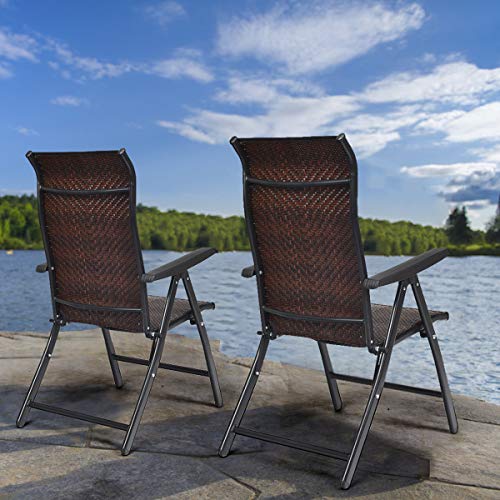 Chaise de jardin pliante en rotin marron COSTWAY avec dossier réglable