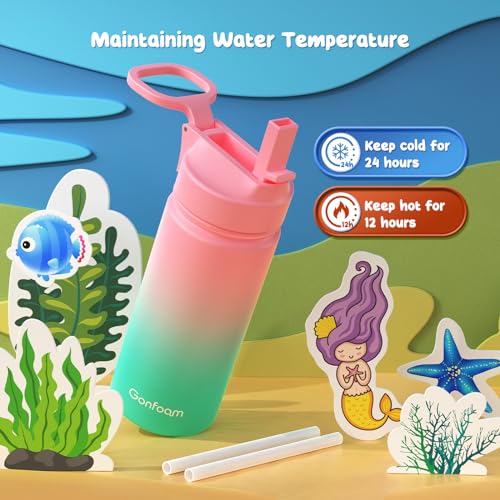 Gonfoam Kids Water Bottle, 16Oz Kids Water Bottle With Stickers For School, Insulated Stainless Steel Straw Cup, Gifts For Boys thumb #4