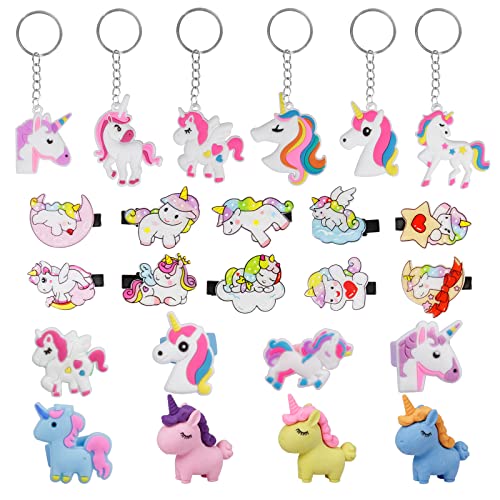 PATAZOK Licorne Filles, cadeaux d'anniversaire pour filles avec porte-clés et barrettes licorne, 24 pièces Accessoires Licorne Anniversaire Enfant Cover