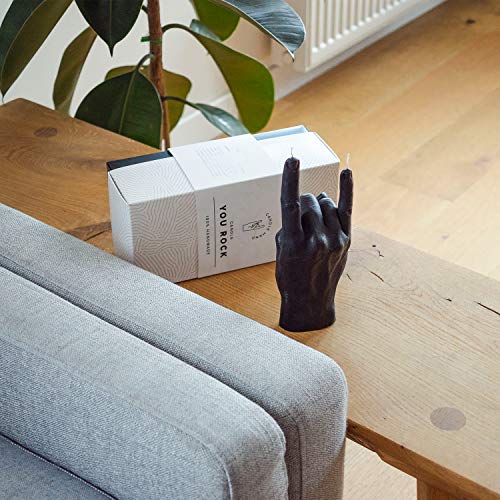 Candlehand Hand Gesture Candle You Rock - Big Real Hand Size 6.7 X 4.3 X 2.4 Inches - Handmade Home Decor Statue - Birthday, Office, Housewarming Gift (Black) #TOP4