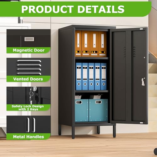 Image of PAOFIN 35 inch Metal Storage Locker, Lockable Employees Metal Locker with Door and Adjustable Shelves, Steel Locker for Home, School, Office, Gym (Black)