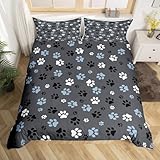 Funda Nordica Cama 90 Infantil Huellas de Perro, Funda Edredon 135x200 Gris Fundas de Edredón Impresión 3D Ropa de Cama de Microfibra Transpirable con 2 Fundas de Almohada D-2906