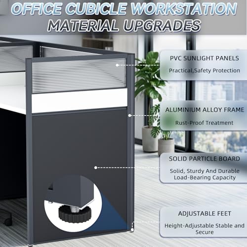 Image of Drexo Office Cubicle Desk, 2 People Cubicle Desk with Mute Privacy Panels, Office Cubicle Workstation Computer Table with Cable, Partitions Desk for Home /Offices Commercial Workspace,Business