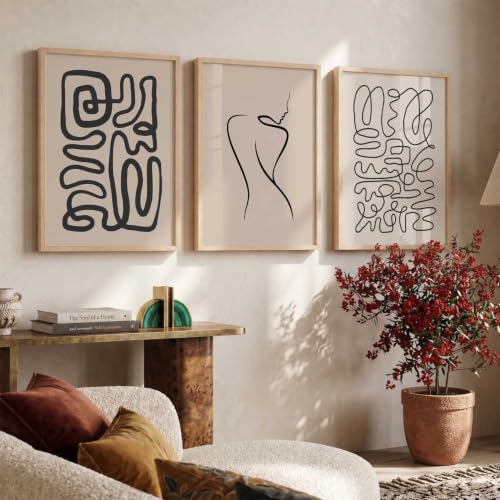 Image of HOTHOUSE Decorative Modern Wall Art Print With Frame Abstract Paintings For Living Room Bed Room Hotel Wall Decor Digital Reprint Set of 3 (13X17 inch)