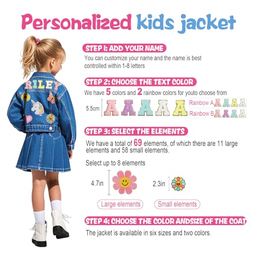 Personalized Kids Denim Jacket with Names, Custom Girls Jean Jackets Clothes, 1-14 Year Old Girl Boy Birthday Easter Gifts, Outerwear Spring & Fall Long Sleeve Jackets for Toddlers Girls Boys3