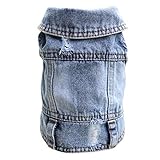 SILD Pet Clothes Dog Jeans Jacket Cool Blue Denim Coat Small Medium Dogs Lapel Vests Classic Hoodies Puppy Blue Vintage Washed Clothes