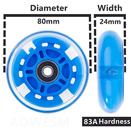 Aowesm 80Mm Light Up Scooter Wheels 80 Mm Pu Led Flash Flashing 3-Wheel Kick Scooters Rear Replacement Wheels For Kids Toddles Boys And Girls (2-Pack) (Blue) #TOP2