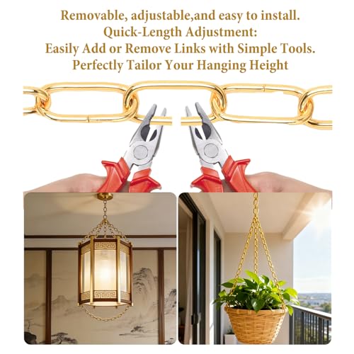 Image of Chandelier Chain 6 /10 /15 Feet SANGLE SOPFFY Light Fixture Chain for Chandelier or Swag Light Fixtures,Lighting Chain Extension with Link Locks, Plant Hanging Chain(Pure Gold, 6 Feet)