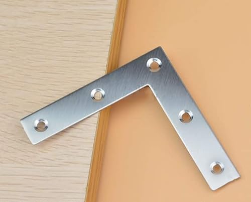 Miniatura 2 de Tiberham - Soporte de esquina plano en forma de L, 10 unidades, 3.150 x 3.150in, acero inoxidable, ángulo recto, placa de reparación, resistente