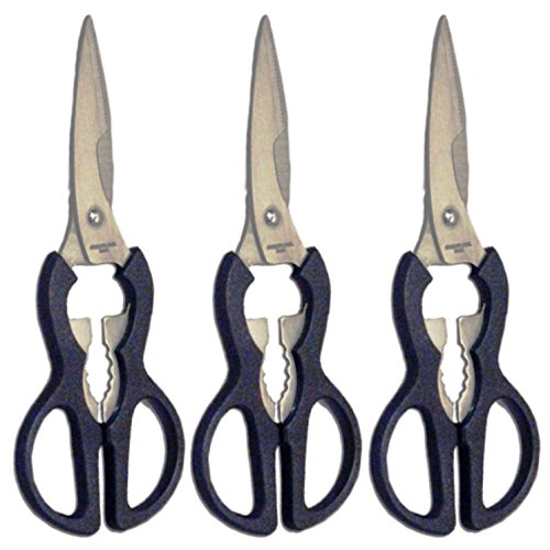 Chef Craft Kitchen Scissors with Stainless Steel Blade, Comfort Grip, Black, 8-inch (Pack of 3)