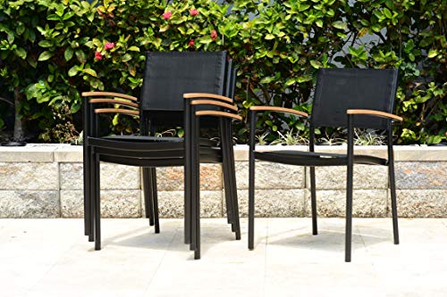 Brampton Patio Portland Outdoor Sling Chairs | Black and Stackables (Set of 4) | Perfect for Patio and Backyards Brampton