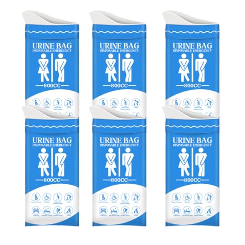 LUDHEP 6 Bolsas de Orina Portátiles Desechables de 800ml con Gel Absorbente, WC de Viaje para Emergencias en Coche, Camping y Senderismo