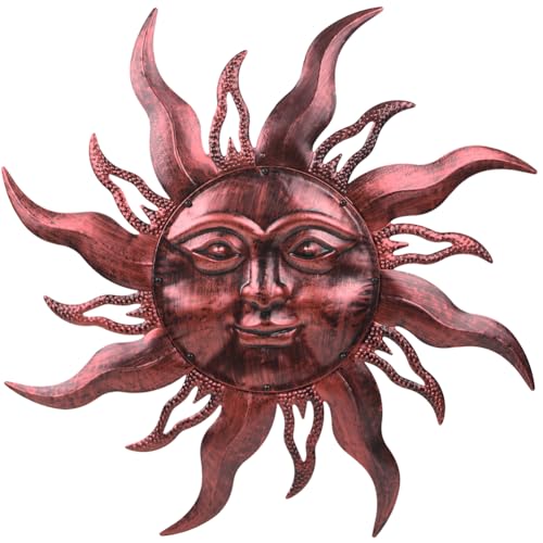 HOBYLUBY 28'' Outdoor Wall Decor Rust Proof, Sun Face Metal Wall Art Decor Hanging for Indoor Outdoor, Patio, Fence, Garden(Brown)
