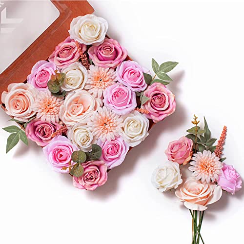Fanko Fake Rose Artificial Flowers: Silk Flowers Baby Pink Rose Artificial Flowers Bouquet Bulk Fake Flowers For Decoration Fake Flowers Centerpiece Burgundy White Rose For Wedding #TOP4
