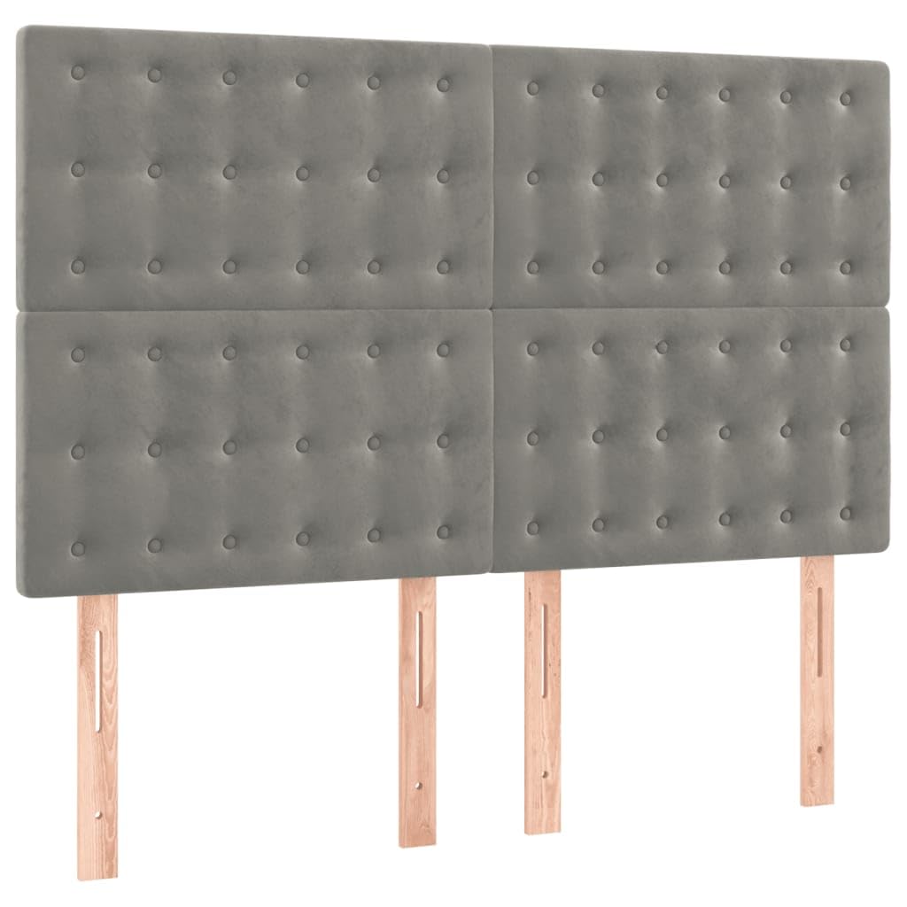 Aksamitny regulowany zagłówek kontynentalny szary 140x190cm | Łóżko kontynentalne z materacem i ławką, jasnoszary aksamit 140x190 cm, sprężyny kieszeniowe, regulowany zagłówek