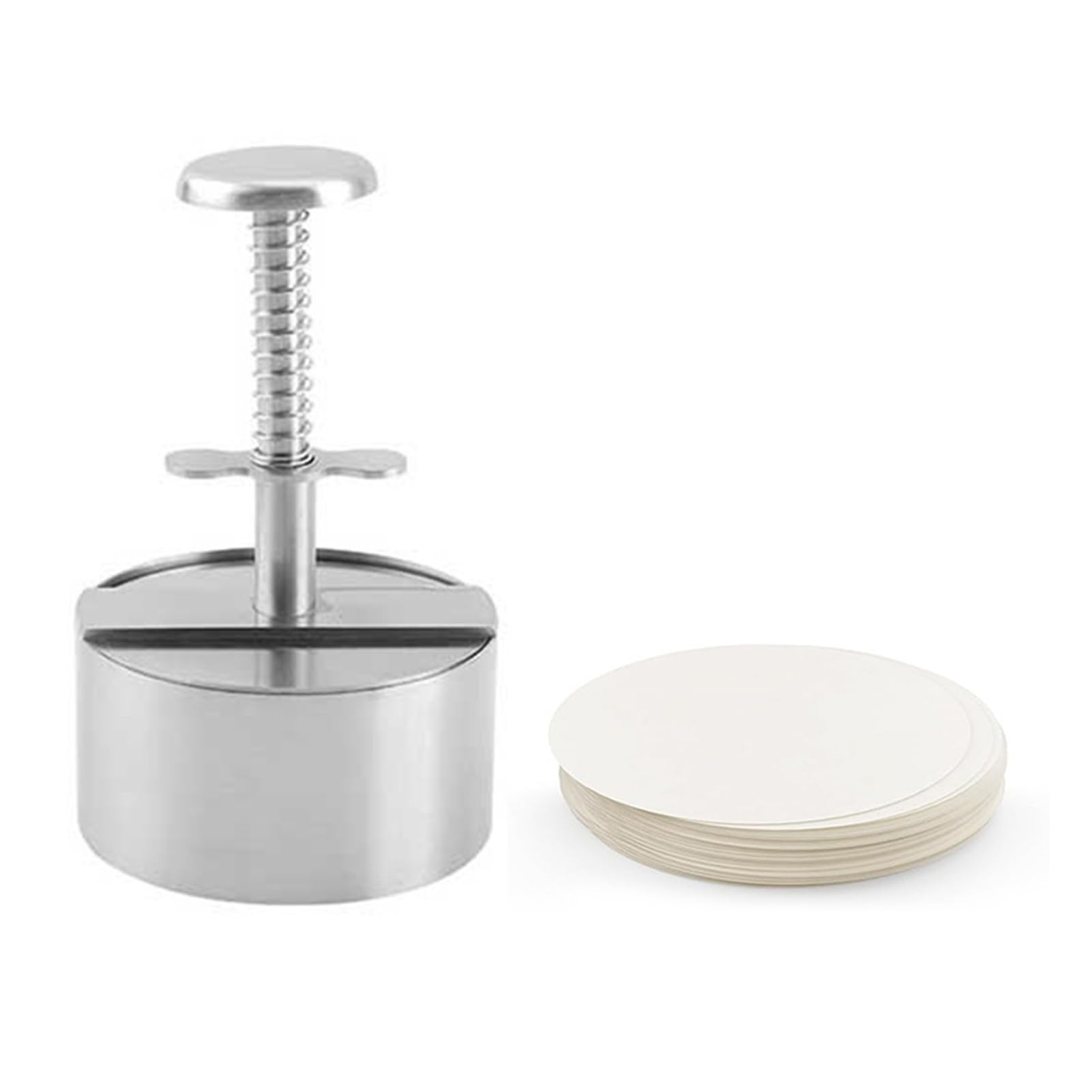 Edelstahl-Pattypresse, manuelle federbelastete Burgerpatty-Form, DIY-Reisbällchen-Füllform – ideal für Heimküchen, Grillpartys, Cafés und Restaurants,Silber,14 x 5 x 11.4 cm