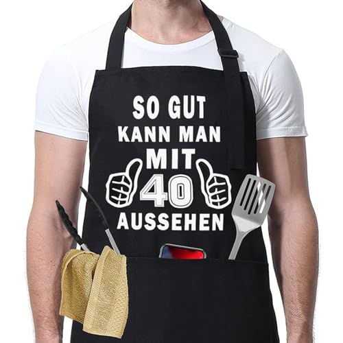 ClcIosis Geburtstagsgeschenk für Männer 40, Wasserdicht Küchenschürze Herren Mit 3 Vordertaschen, Lustige Geburtstagsgeschenke Verstellbare Grillschürze, 40. geburtstag männer ClcIosis Geburtstagsgeschenk für Männer 40, Wasserdicht Küchenschürze Herren Mit 3 Vordertaschen, Lustige Geburtstagsgeschenke Verstellbare Grillschürze, 40. geburtstag männer