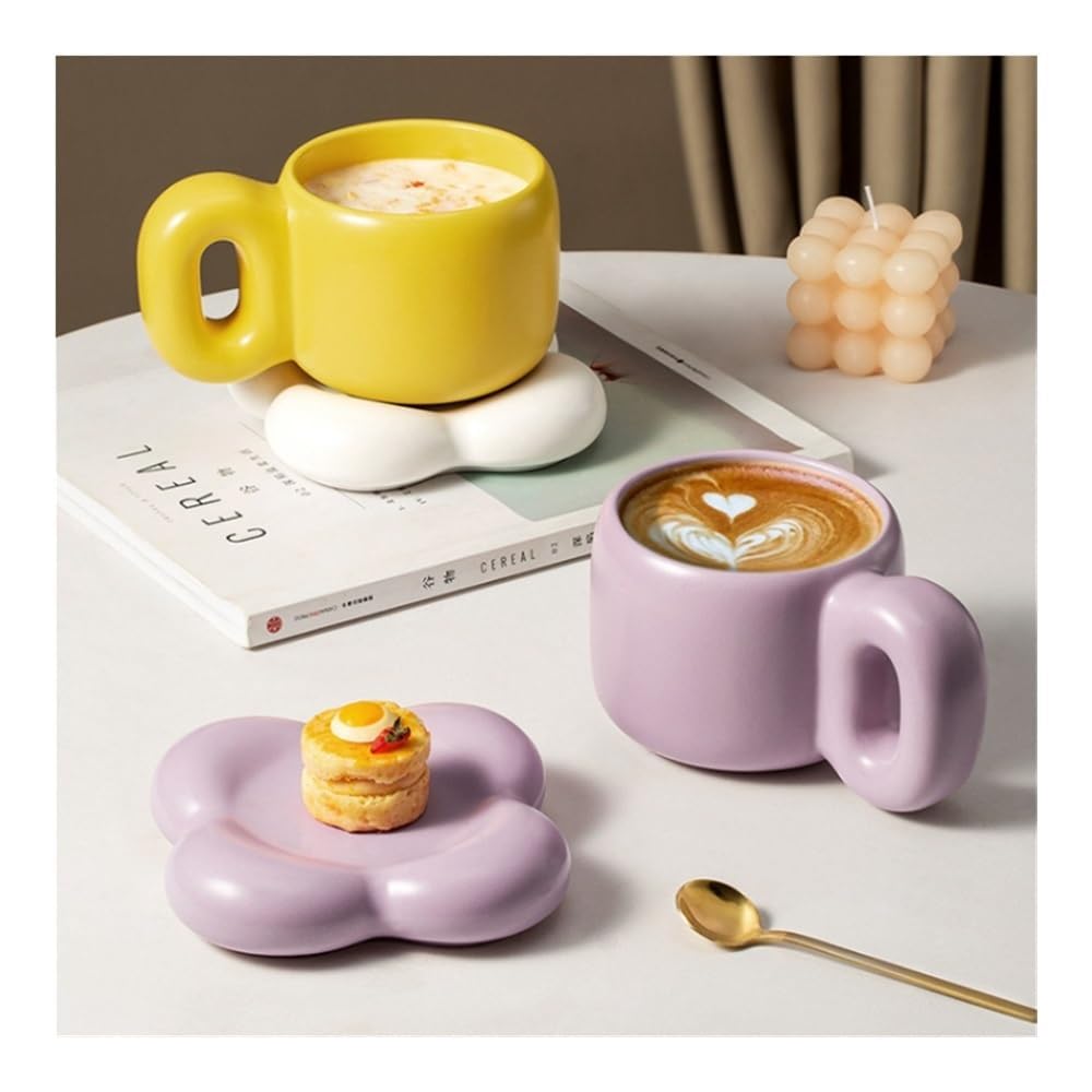 Keramiktasse in Blütenblattform, kreative nordische Heimdekoration, handgefertigte Tasse, personalisierter Teller, Kaffee, Tee, Milch, Kuchen, 500 ml, 1 (Kaffee-Set)