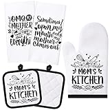 Gandeer 5 Pieces Mom Kitchen Set Includes 2 Pieces Mom Dish Towels, 2 Pieces Mom Oven Pads Pot Holde