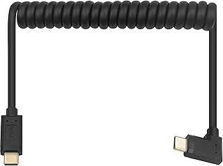 Poyiccot Coiled USB C to USB C Cable, Coiled USB Type C Cable 3A Fast Charging, Right Angle USB C Coiled Spring Spiral 90 Degree USB Type C Spiral Cable for MacBook, Smartphone, Stretched 4feet/1.2m