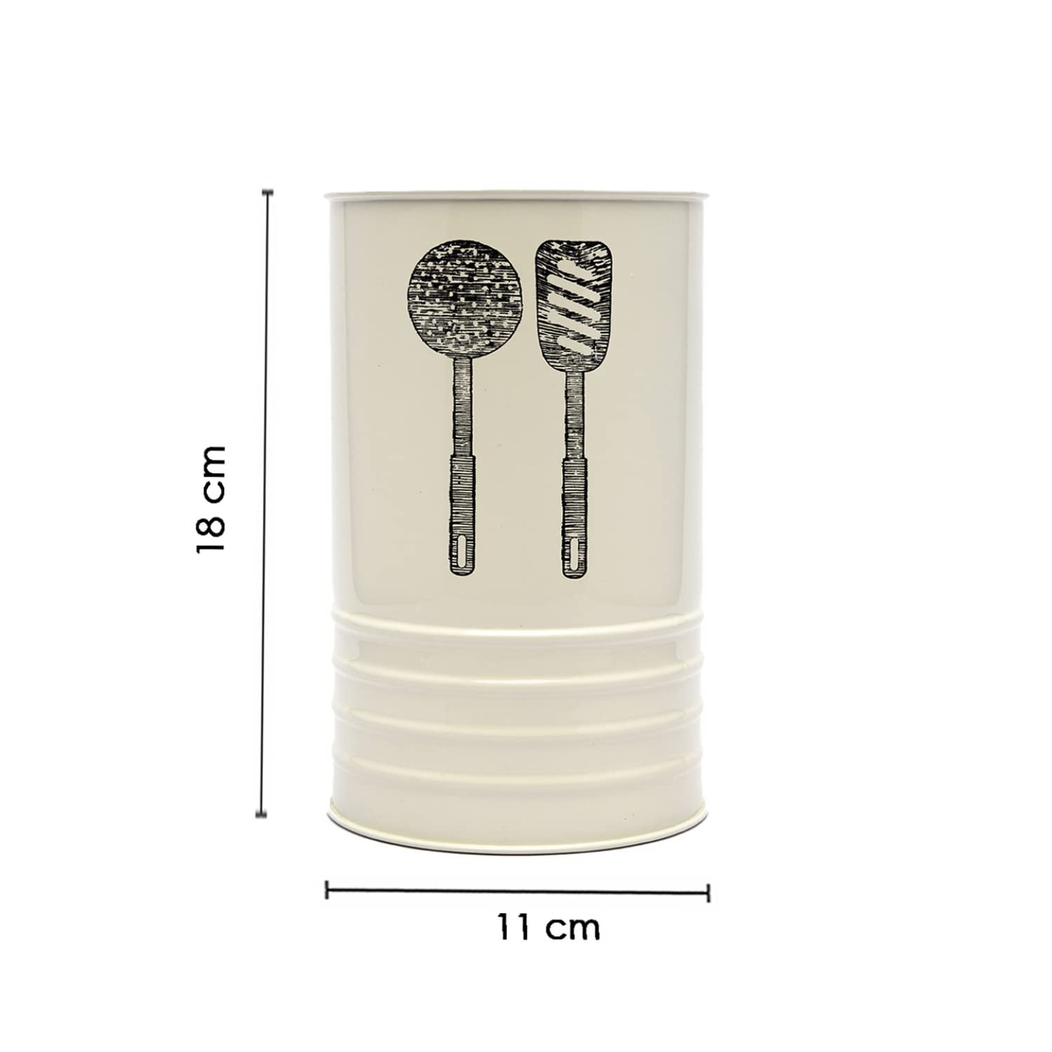 MARKET 99 Ivory Round Metal Ladle Holder | Multipurpose Cutlery Organizer Box for Spoon, Fork, Knife & Chopsticks | Stylish Kitchen Utensil Holder & Dining Table Organizer Stand for Home & Office Use 2