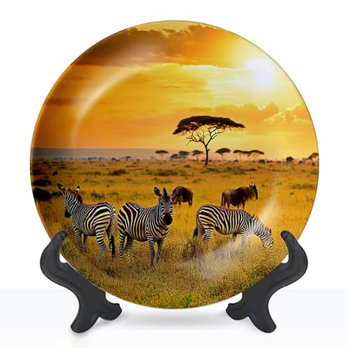 DISAOODANK Decorative Plates Zebra Wall Decor Ceramic Ornament with Display Stand and Hook Up for Festival, Parties, Wedding 8