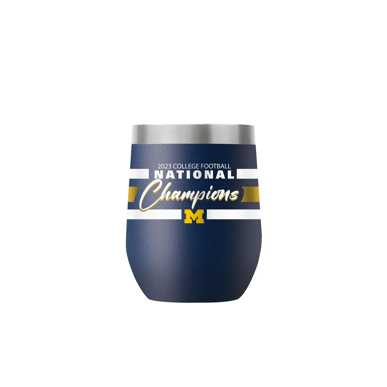 Gametime Sidekicks Michigan 12oz Navy Stemless Tumbler - Officially Licensed, 18/8 Stainless Steel, Double-walled, Vacuum-insulated, UV LED Printed Logos, Stays Hot/Cold - 2023 National Champions