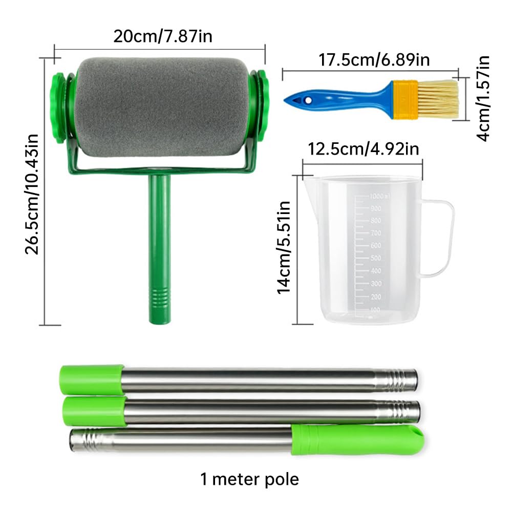 Juego de rodillos de pintura resistentes, rodillo de pintura con cepillo extensible, bandeja, rodillos, agitador, antigoteo, borde de corte limpio, kit de pintura multifuncional para paredes y techos